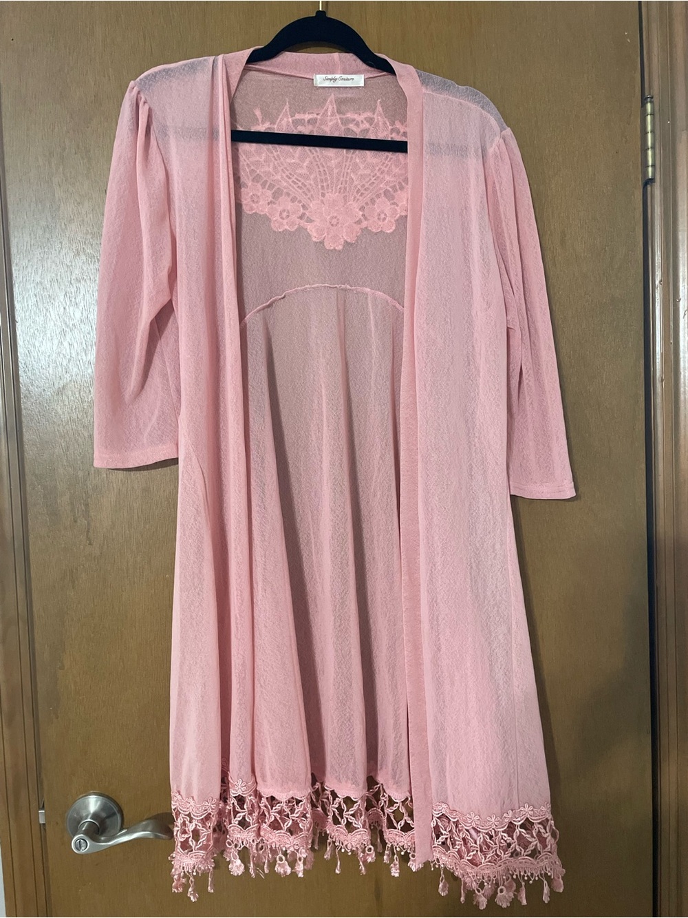 Simply Couture Blush Pink Sheer Lace-Trim Robe